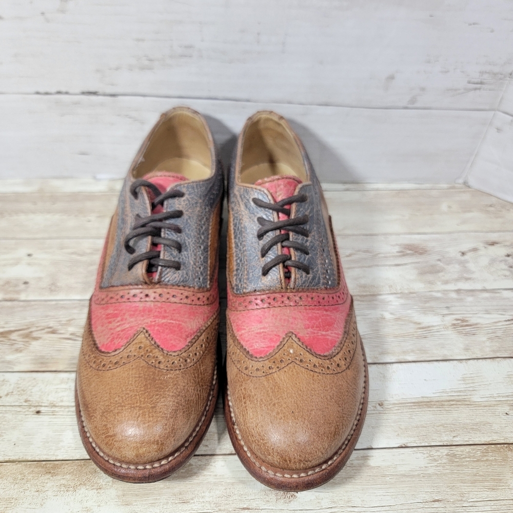 Bed Stu Brown, Pink & Blue Leather Wingtip Oxfords - Picture 3 of 13